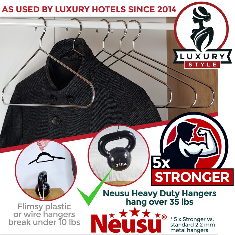 Neusu Heavy Duty Hangers - 5mm Solid Metal, Hold Over