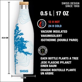 SIGG - Insulated Water Bottle - Meridian Sumatra Tree - Leakproof & Extra-Slim - BPA Free - Plastic Free - 18/8 Stainless Steel - Double Walled - Bamboo Screw Top - White floral - 17 Oz