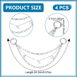 DELORIGIN Pack of 4 Shoe Pendants Metal Chains Silver Decoration Laces Pendant with Clasp Laces Charm Chain for Women Trainers Casual Shoes Boots, Non-precious metal