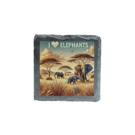 I Love Elephants Slate Coaster - Majestic Wildlife Design (slco-kf25-loveelephantskvd)