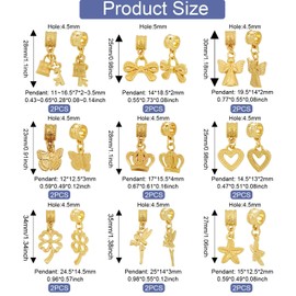 Craftdady 18 pcs Gold Dangle Charm with Bail Beads Tibetan Style European Dangle Pendants Angel Bowknot Butterfly Heart Large Hole Pendants for Necklace Bracelet Jewelry Making Crafting