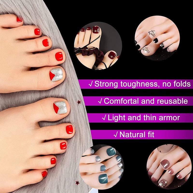 100 Pieces Artificial Toenails with Box, 10 Sizes Toenails, Transparent