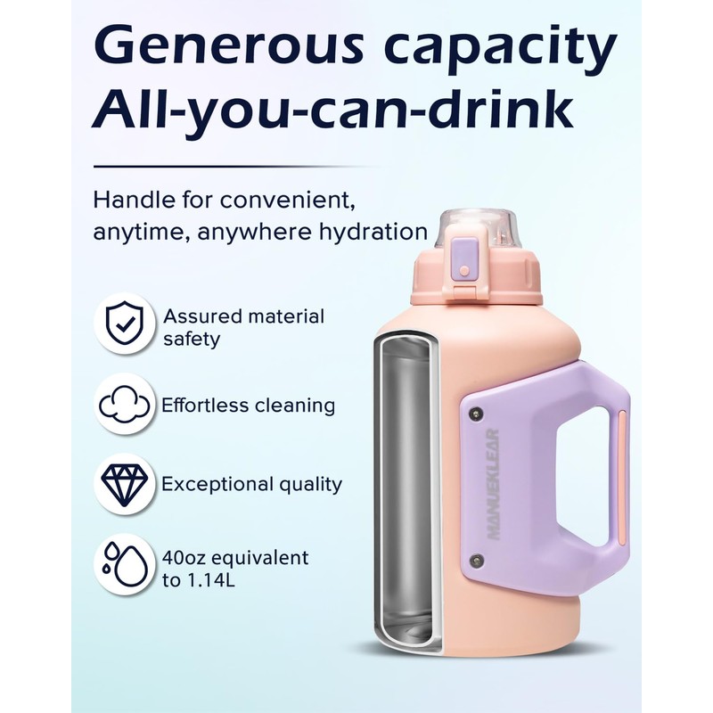 MANUEKLEAR 40oz isolierte Wasserflasche mit Griff, Double Vacuum 40 oz