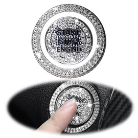 Flygun 2 PCS Car One-Button Start Button Cover, 1.1In Metal Round Vehicle Engine Start Stop Push Button Cover, Universal Waterproof Automotive Decorative Ring for Car SUV Truck (White)