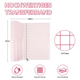 XiaoLidm Transfer Film Plotter for Plotter Film 30.5 cm x 1000 cm, Transfer Film Plotter for Plotter Film, Vinyl Film with Red Alignment Grid for Window Decorations, Stickers and DIY