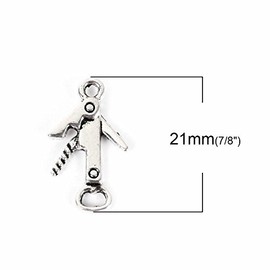 Wholesale Charms Corkscrew Wine Bottle Opener 21mm Silver Plated Charms Jewelry Making Supply Pendant Bracelet DIY Crafting (50)