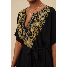 L-Peach Women's Kaftan, Loungewear, Casual Wear, Night Dress, Beach Dress, Oversized Cover Up, Black Golden 4.