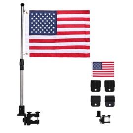MEGREZ American Flag Pole Kit, 360° Adjustable Pontoon Boat Flag Mount, 30in US Flag Holder for Boats, Buggy, and Golf Cart
