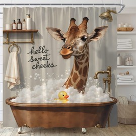 Funny Giraffe Shower Curtain Tropical African Wildlife Safari Bubble Soapy Water in The Bathtub Creative Animal Fabric Bathroom Decor Set,70x70 inch