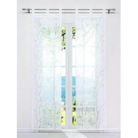 ESLIR Sliding Curtains, Burnout Panel Curtains, Set of 2 Curtains with Loops, Transparent Curtain, White #3, W x H 57 x 145 cm, Pack of 2