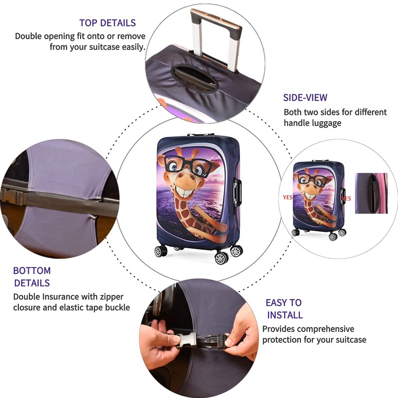 7-Mi 3D Print Giraffe Design Travel Suitcase Protector Elastic Sleeve