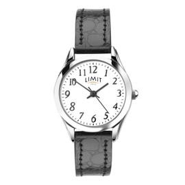 Limit Ladies 28mm Classic Easy Reader Watch with Silver Alloy Case White Dial and Black Croco Grain Strap