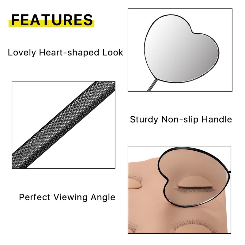 Miuffue Lovely Lash Mirror, Heart Shaped Detachable Stainless Steel Eyelash
