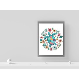 HKLIOPU Turtle Cross Stitch Kits for Adults,11CT Printed Cross Stitch Kits,Flowers Stamped Embroidery Kits for Adults Wall Art Home Decoration 40x40cm (LZ193)