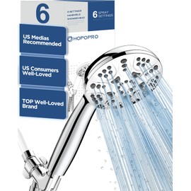 6-Mode High Pressure Handheld Shower Head Set, Consumer Reports Recommended HOPOPRO High Flow Hand Held Showerhead with 59 Inch Hose Bracket Teflon Tape Rubber Washers