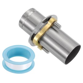 sourcing map Faucet Mount Extension Shank 3"x 1.25" Stainless Steel Pipe Faucet Extension Nipple Locknut Kit Extension Threaded Lengthen Fixed High Foot with Nut and Gasket Fittings for Basin