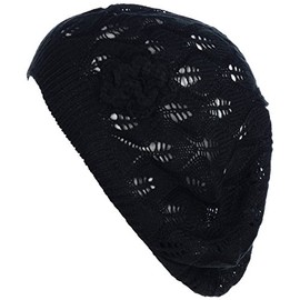 BYOS - Gorro de punto de ganchillo suave y ligero estilo parisino, Black Leafy, Talla única