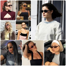 Fozono Retro Narrow Oval Sunglasses for Women Trendy Small Vintage Sun Glasses UV Protection FZN824 Black Frame/Gray Lens