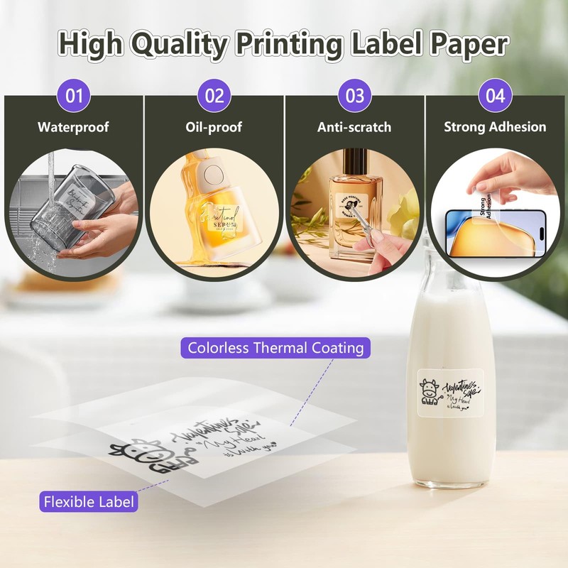 HUIJUTCHEN 3 Rolls Transparent Square Thermal Labels,40x30mm Label Sticker for