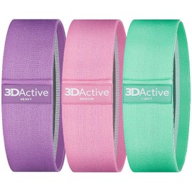 3DActive Resistance Bands for Legs and Buttocks, Wide Non-Slip Waist Band Set for Home and Gym, Includes Exercise Guide and Carry Bag (Purple, Pink, Green)