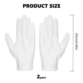 2 Pairs White Cotton Gloves, Protective Gloves for Eczema,Dry Skin,Jewellery Cleaning, Inspection Gloves, Coin Handling and Jewelry Inspection Gloves