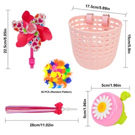 Oumers Kids Bike Basket Set, Children's Bike Decoration Accessories with Wheel Spoke Beads Plastic Bicycle Basket Bicycle Bell Bicycle Windmill
