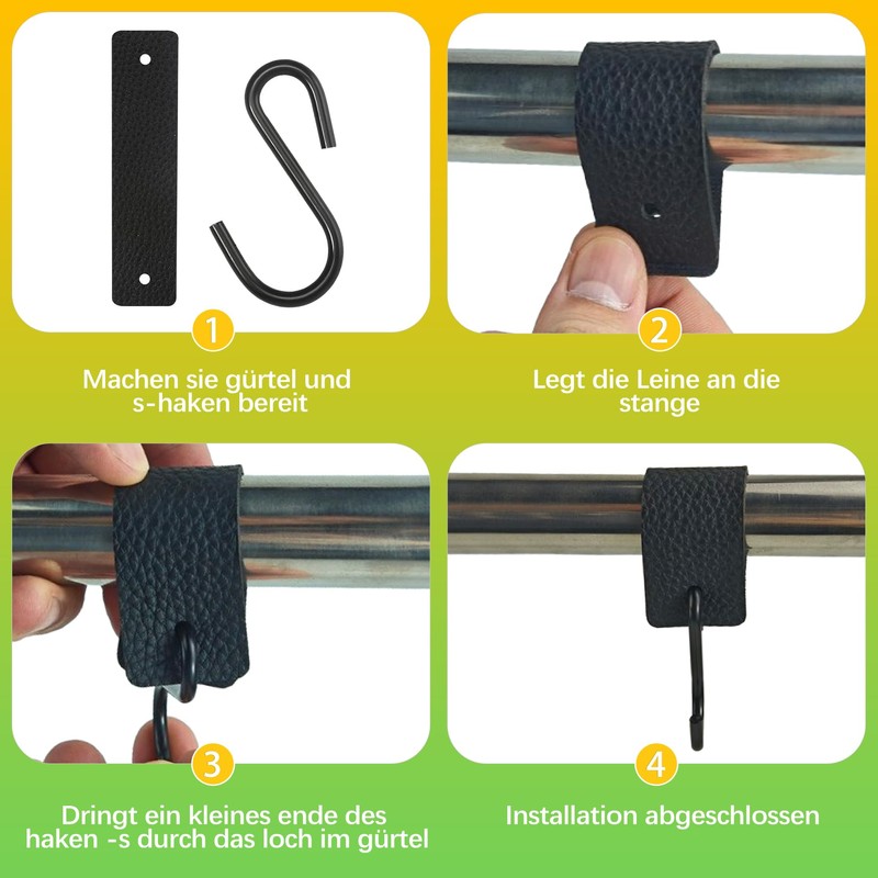 BondEron Pack of 6 S Hooks Black with Leather Loop,