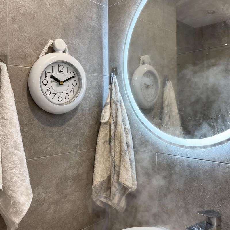 ACOLY Bathroom Hanging Clock White Digital Shower Rope Water Resistant
