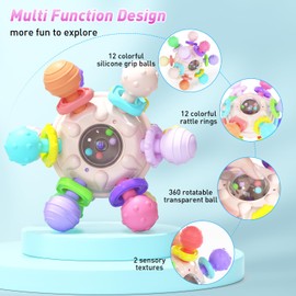 Cerberus Silicone Baby Teether, Montessori Sensory Toys, 0-12 Months, Pink & Multicolor, Teething Toys for Babies