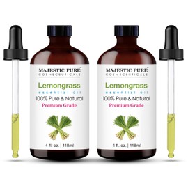 Majestic Pure MAJESTIC PURE Lemongrass Essential Oil | 100% Pure and Natural Oil | Premium Grade Essential Oils for Hair Care, Home Diffusers, Skin, Aromatherapy, Massage and Humidifiers | 4 Fl Oz (Pack of 2)