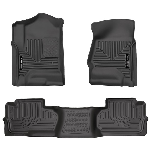 Husky Liners Weatherbeater | Fits 2014 - 2018 Chevrolet Silverado/GMC Sierra 1500, 2015 - 2019 2500/3500 Dbl Cab, Front & 2nd Row Floor Liners (Footwell Coverage) - Black, 3 pc. | 98241