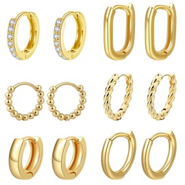 6 Pairs Gold Earrings for Women,Gold Hoops Earrings for Women Gold Plated Earrings,Small Gold Hoop Earrings Small Hoop Earrings for Women Earrings Gold