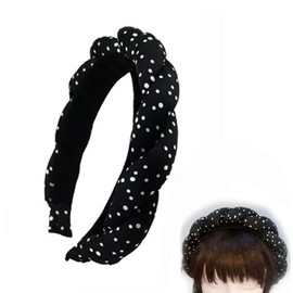 Spa Face Headband, Puffy Make-Up Hair Band for Women, Thick Towel Accessories, Fabric Pink Headscarf for Skincare, Yoga, Face Washing, Shower (Polka Black)