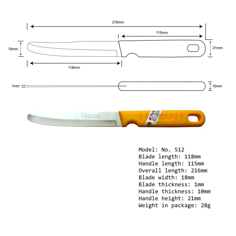 Kiwi KITCHEN UTILITY 5" PARING KNIFE PLASTIC HANDLE, Kiwi #512