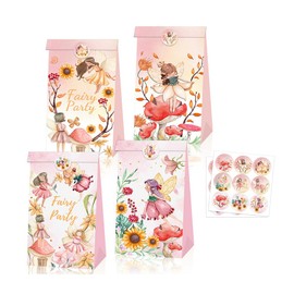 MoBunnly 12 Pcs Stitch Kraft Paper Bags with 18 Pcs Stickers, Small Paper Gift Bags, Cartoon Party Favor Bags for Kids, Shopping Bags, Kraft Bags, Retail Bags, Grocery Bags, Merchandise Bags