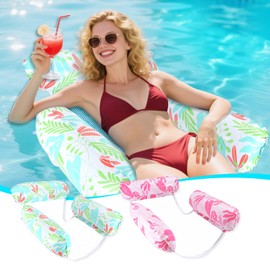 GCRQ Pool Inflatables Floats for Adults, 2-Pack Multi-Purpose Pool Hammock Floating Chairs, Heavy Duty PVC Material, Water Floats for Swimming Pool, Beach, Summer Pool Toys Party Gifts (Green, Pink)
