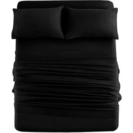 DAN RIVER Twin Jersey Sheet Set|Luxury Heather 100% Cotton Bed Sheets|T-Shirt Sheets|All Season Bedding|Soft Comfortable Deep Pocket Jersey Cotton Bed Sheets (4Pc, Twin, Black)