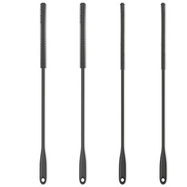 Purtribe Silicone Straw Brush 4 Pack - (2 Small, 2 Wide) - 10 Inch Reusable Straw Cleaner, Pipe Cleaner, Glass and Detailing Tool (Charcoal)