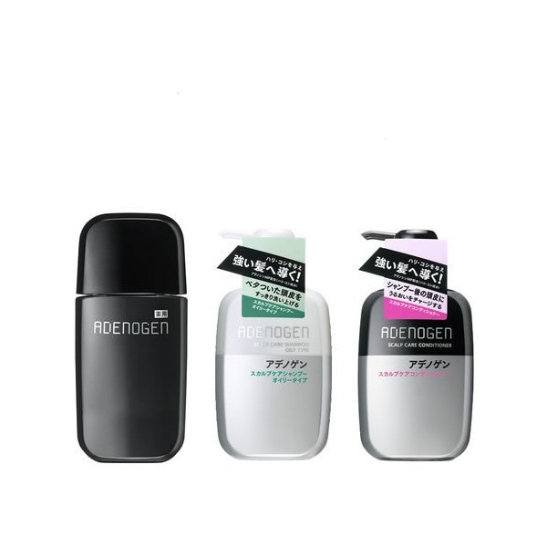 Shiseido Adenogen Total Care Set, Oily Type, Medicated Adenogen EX, 10.1 fl oz (300 ml), Scalp Care Shampoo (Oily Type), 13.5 fl oz (400 ml), Scalp Care Conditioner 13.5 fl oz (400 ml)
