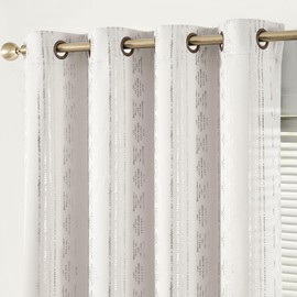 jinchan 100% Blackout Boho Curtains 84 Inches Long for Bedroom Living Room Silver Geometric Foil Printed Grommet Top Room Darkening Thermal Insulated Window Drapes Off White 52x84 2 Panels
