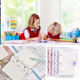 Roseyan Mini Ringbuchordner 3 Loch Binder Notizbuch Transparent Ring-Mappe Soft PVC Notizbuch 80 Blatt Papier pro Tragbar Binder Abdeckung und 3 Taschen für Journal Memo Meeting 10 * 8.7cm (2)