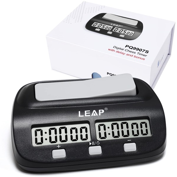 LEAP Chess Clock Timer for Chess and 2 Players Board Game with Bonus (Fisher) and Delay Features Black