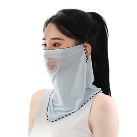 Trifong Women's Face Cover, Summer, Cooling Sensation, Mesh, UV Protection, Anti-Breath UV Mask, Sunburn, Cool to Touch, Quick Drying, Thin, Ear-hook, Neck Guard, Face Mask, UPF50+ 360° Sun