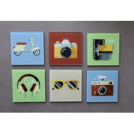 Faded Lines Retro Style Glass Coasters (Set of 6)