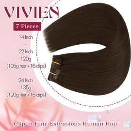 Vivien Real Hair Extensions Clip-In Brown Hair Extensions Invisible Clip-In Extensions Real Hair Medium Brown Hair 120 g 7 Pieces 35 cm