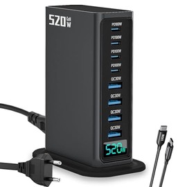 520W USB C Fast GAN Charger Block，8 Port USB Charging Station，Suitable for Multiple DevicesSmartphoneLaptopWall Charger Compatible (Gun Color)