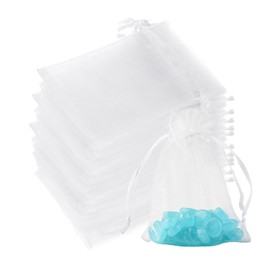100 Bolsas de Regalo de Organza Transparente, 7 x 9 cm, Bolsas de Regalo de Boda con Cordón, Bolsas de Regalo de Joyería Pequeñas para Fiestas, Festivales, Joyas, Jabones de Baño (Blanco)