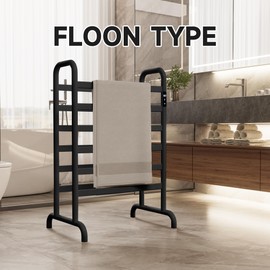 Freestanding Towel Warmer,Aluminum Electric Heated Towel Rack with Timer, LED Display, Overheat Protection Constant Temperature Control, Aluminum Towel Drying Shelf for Bathroom (Black)