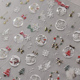 Christmas Nail Art Stickers Decals, Christmas Embossed Crystal Ball Nail Stickers Winter Cute Snowflake Crystal Ball Design Christmas 5D Nail Decals Manicure Supplies for Women Decorations