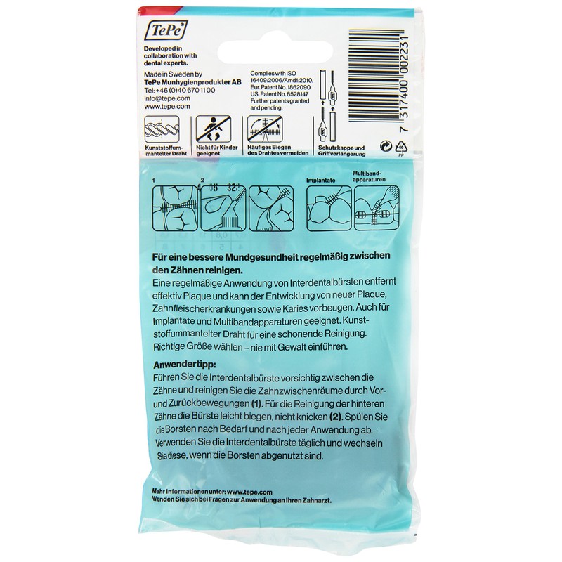 TEPE Interdental Brush Red ISO 2 (0.5 mm), Pack of